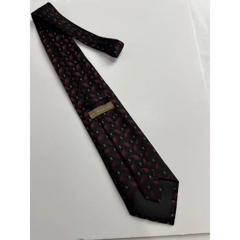 J. Ferrar Necktie‎ Mens OS Burgundy Geometric Silk Blend Formal Business A20